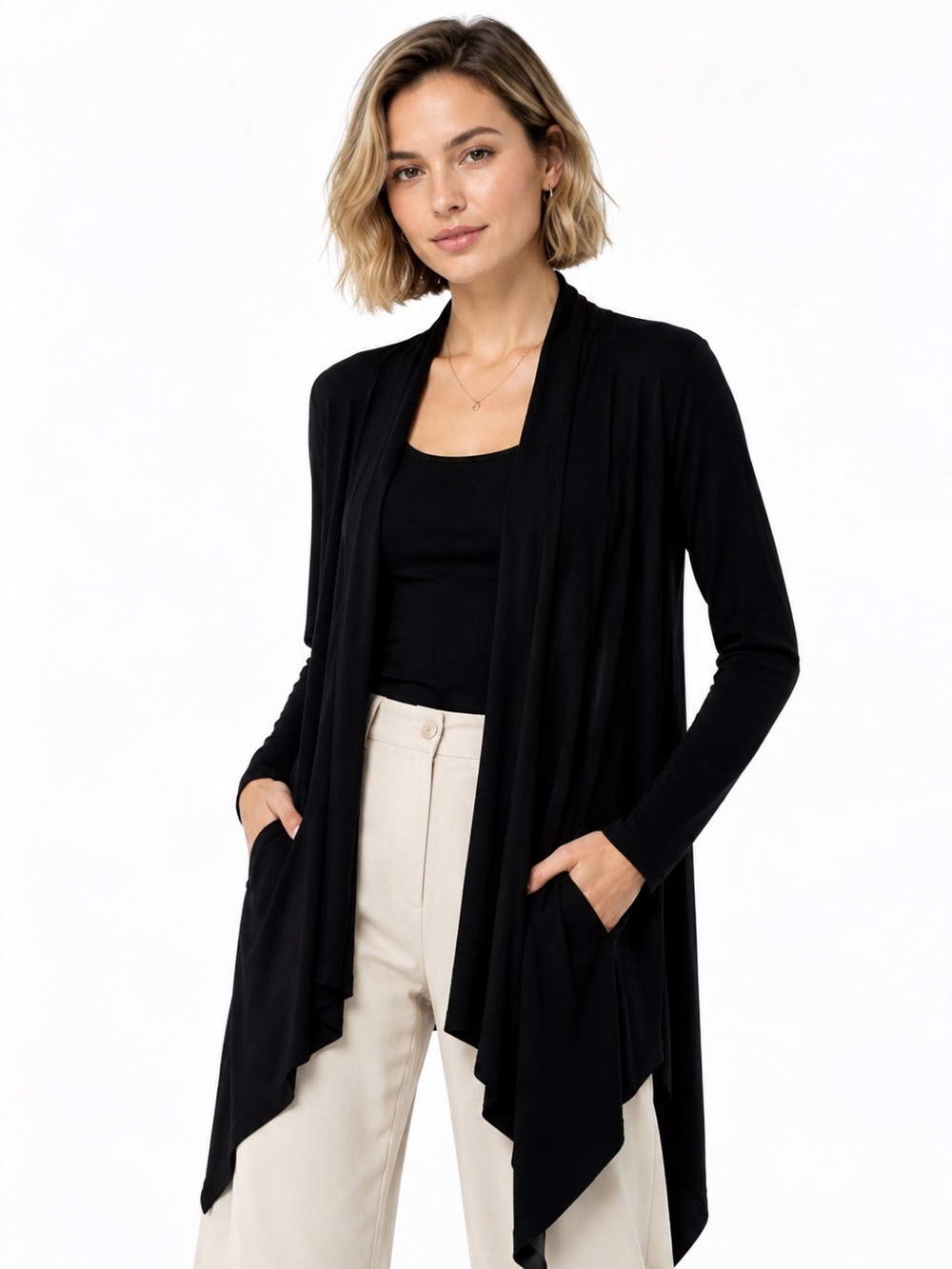 Luved Clothing Black Open Front Drape Cardigan Size M